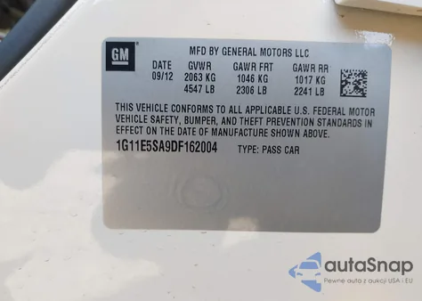 2013 Chevrolet Malibu 2Lt из США, поврежденный, VIN 1G11E5SA9DF162004